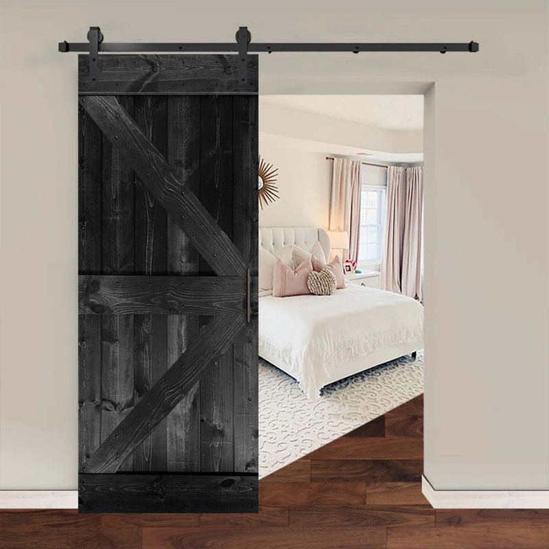 Ensemble de quincaillerie pour porte de grange simple en bois, Ébène, 26 po x 84 po