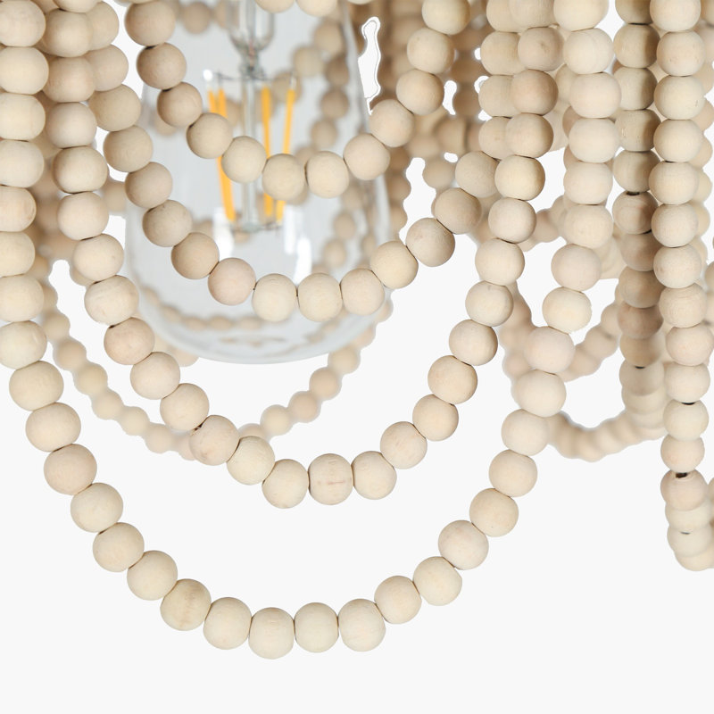 Modern 1-Light Wood Beaded Coastal Dimmable Pendant Light with Antique Gold Finish