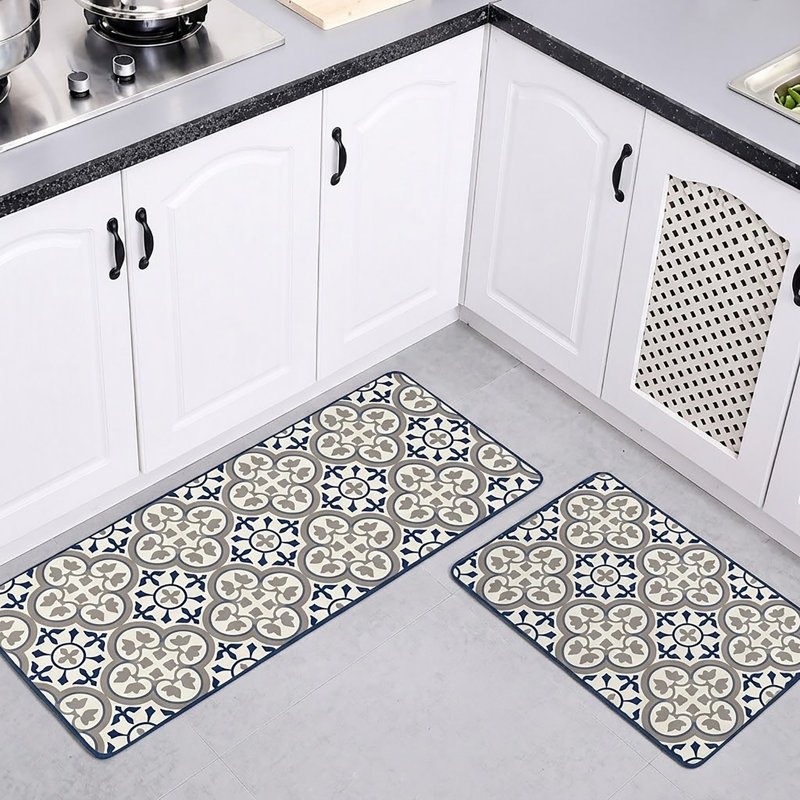 Ensemble de 2 tapis de cuisine à motif de carreaux Paco - Idéal pour les propriétaires et les locataires - Doublez le style et la commodité