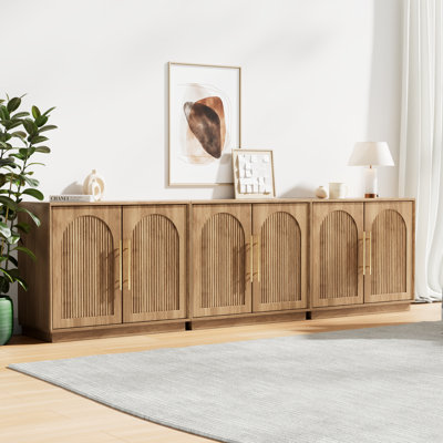 Buffet moderne avec rangement, buffet de 94,5 po avec portes arquées cannelées et tablettes réglables, console multimédia modulaire en bois pour la salle à manger, la cuisine, le salon et le vestibule