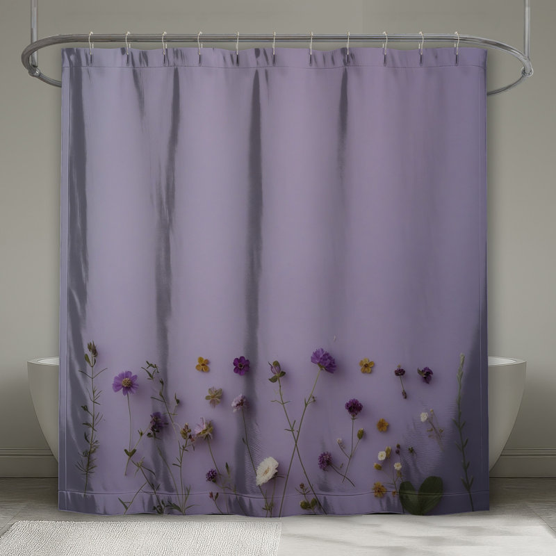 Rideaux de douche mauve à motif de fleurs sauvages sur lavande extra long, 70in W x 84in H