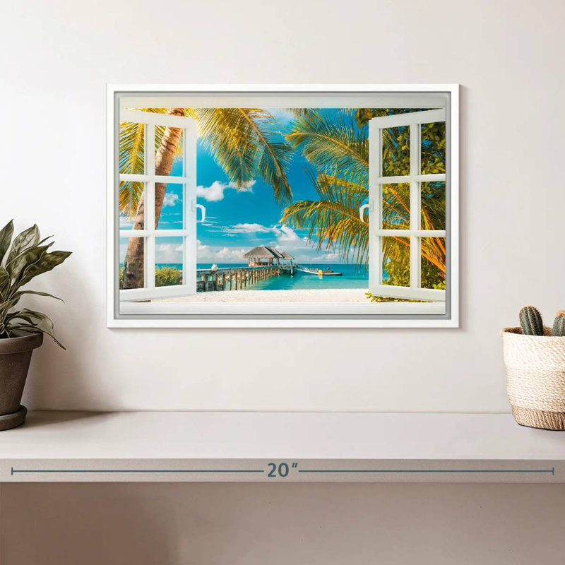 Faux scène de fenêtre, Cadre flottant blanc, 13 po x 9 po