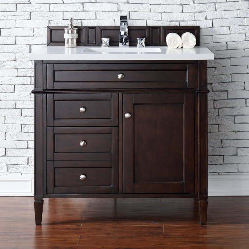 Brittany 36'' W Single Vanity, Burnished Mahogany, White Zeus, 8" Widespread