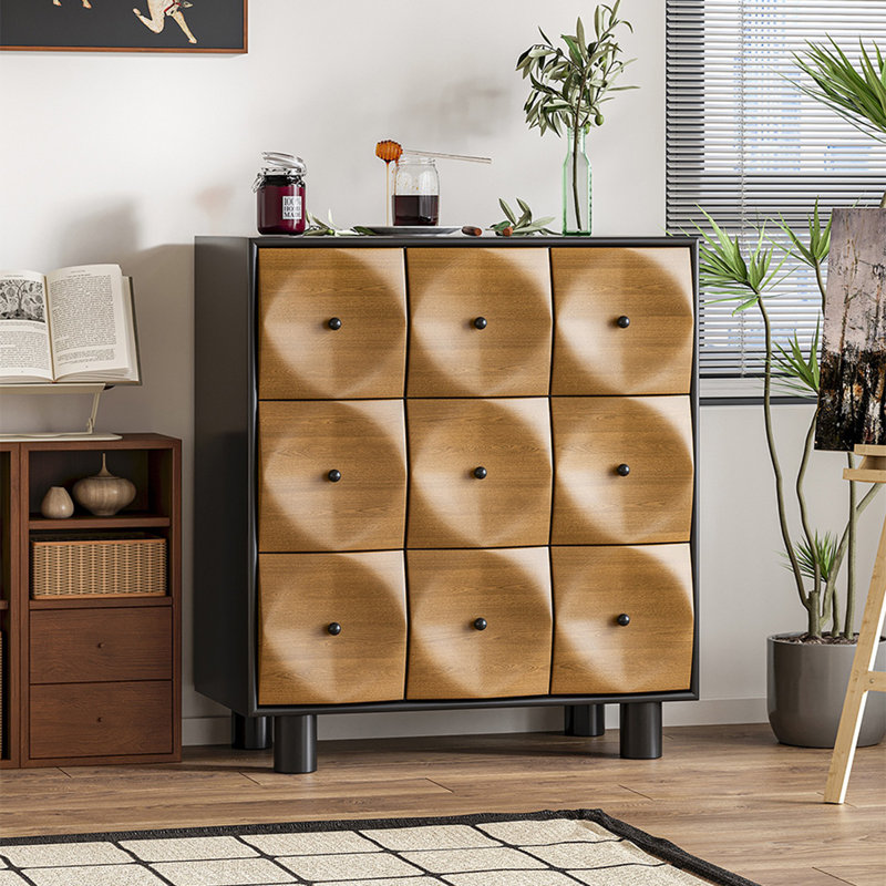 Retro Walnut Solid Wood Accent Cabinet