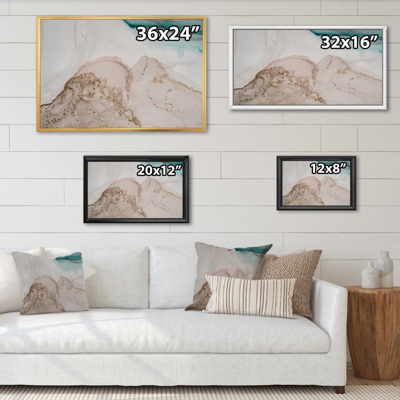 Reproduction d'art sur toile de luxe avec turquoise marbré, H 8 po x l 12 po x P 1 po, Cadre flottant doré