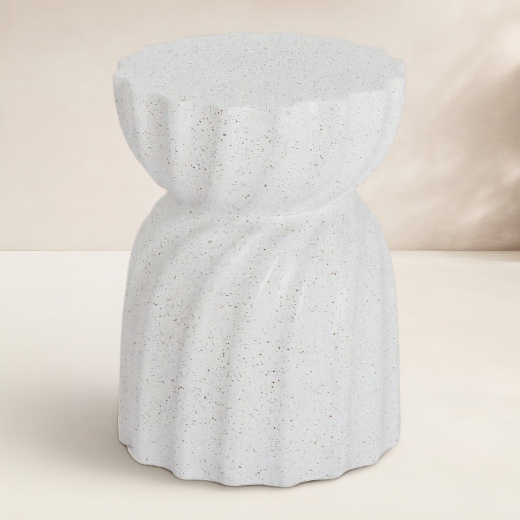 14.2'' Stone Outdoor Side Table, White, 1