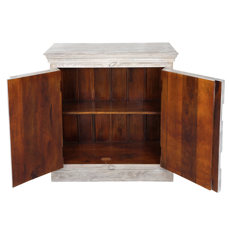Armoire 2 portes en bois massif blanc antique sculpté à la main