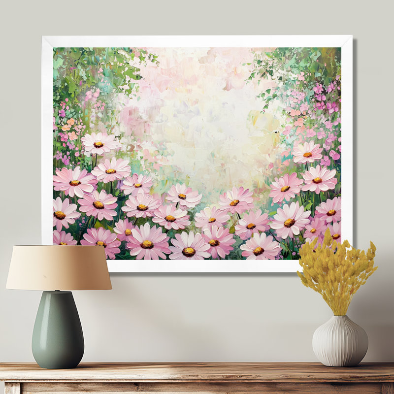 Décoration murale marguerite rose printemps I - marguerites, H 16 po x l 32 po, Reproduction encadrée, Blanc