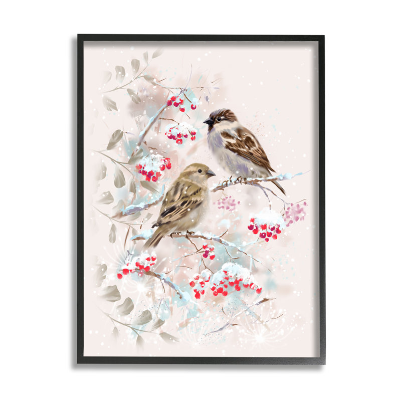 Pinsons perchés saisonniers baies par Pip Wilson, Giclée encadrée noir minuit, H 14 po x l 11 po x P 1,5 po