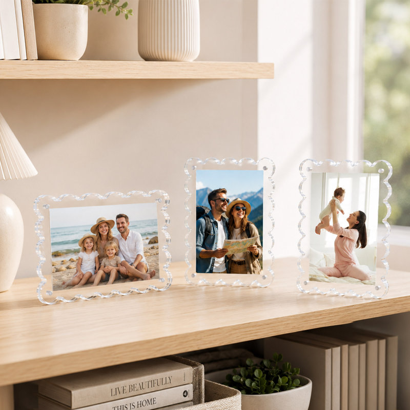 3 Pack Scalloped Edge Acrylic 4x6 Picture Frames