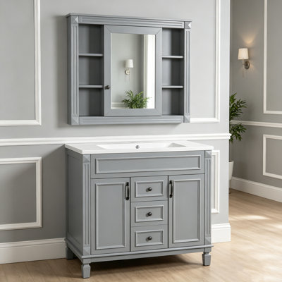 Ensemble de meuble-lavabo autoportant 36 po avec comptoir en céramique et armoire à pharmacie 36 po