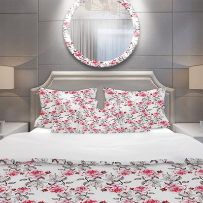 Seamless pattern with red roses - Floral Duvet Cover Set - Microfiber Polyester