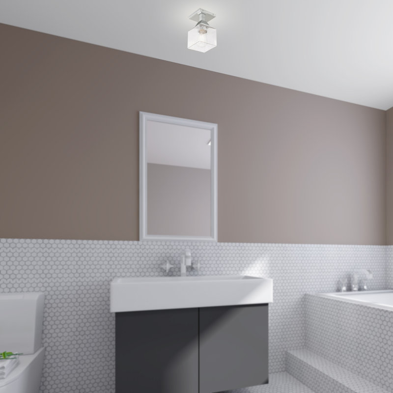 Billington Glass Semi Flush Mount, Polished Chrome, Clear Seeded