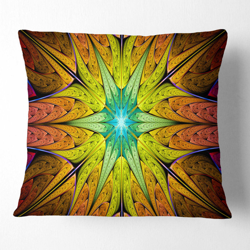 Coussin abstrait à motif abstrait fractal, 16 po x 1 po, Jaune, Coussin décoratif