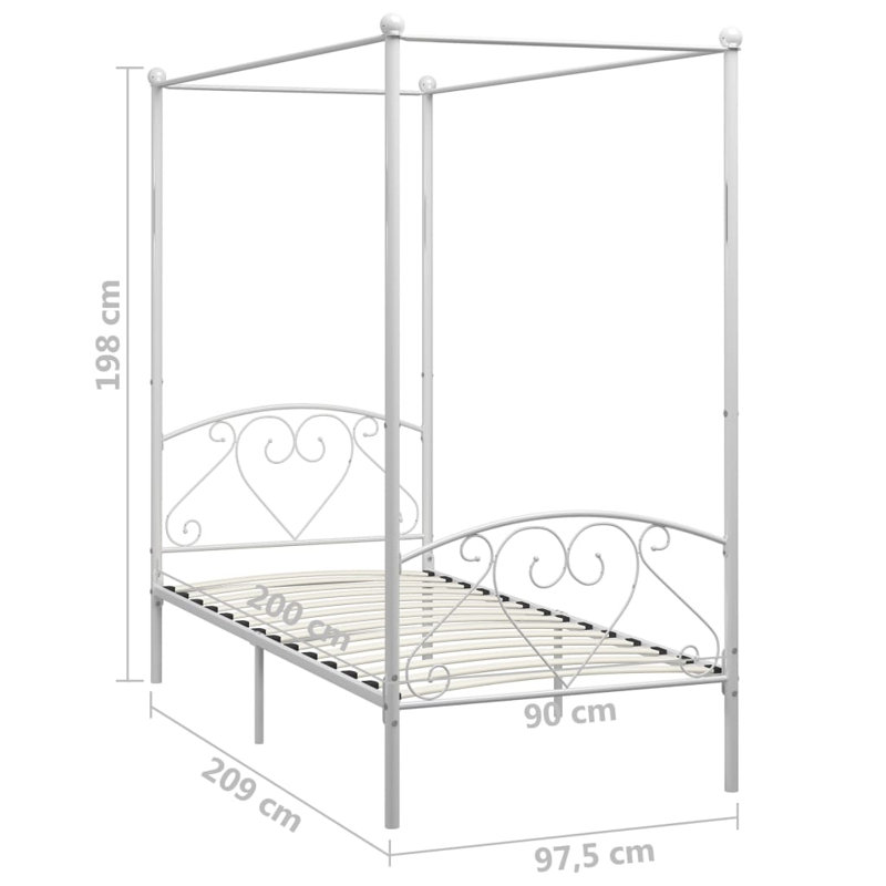 Zackery Metal Bed, white, European Single (90 x 200 cm)
