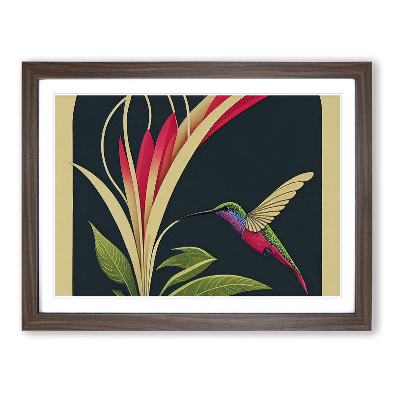 Hummingbird Style Abstract - Framed Print, 34cm H x 46cm W x 2cm D, Walnut