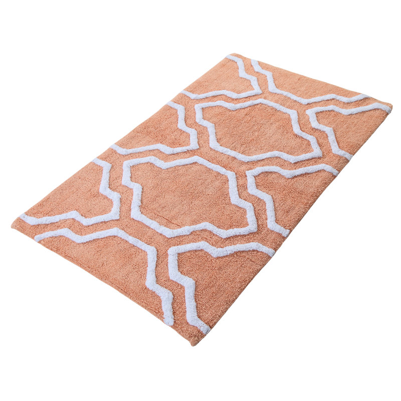 Marvela Cotton Bath Rug, 34" x 21", Coral/White