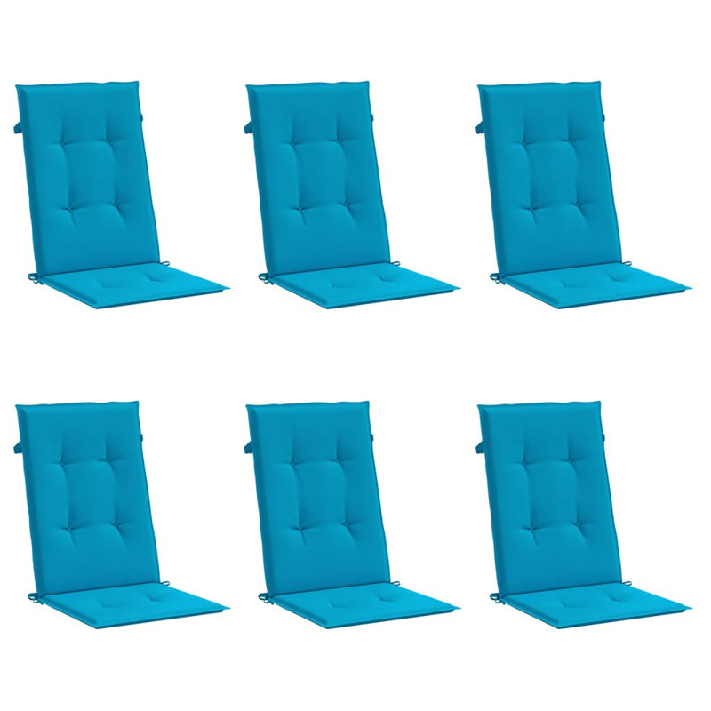 Highback Chair Cushion Set of 6 Blue Polyester Outdoor Patio Seat Cushions, Blue