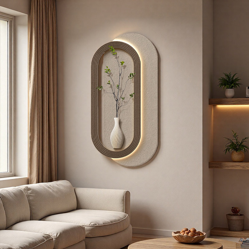 Zone de grès vert zen avec plantes murales illuminées, H 39,37 po x l 19,69 po x P 1,97 po
