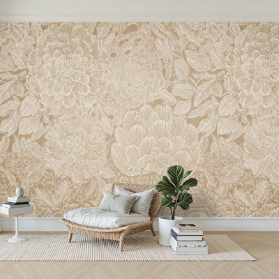 Peel and Stick Wallpaper 69" Modern Self Adhesive Wall Mural for Bedroom Vintage Flowers Motif Leafy Geometric Floral Botanical Painting