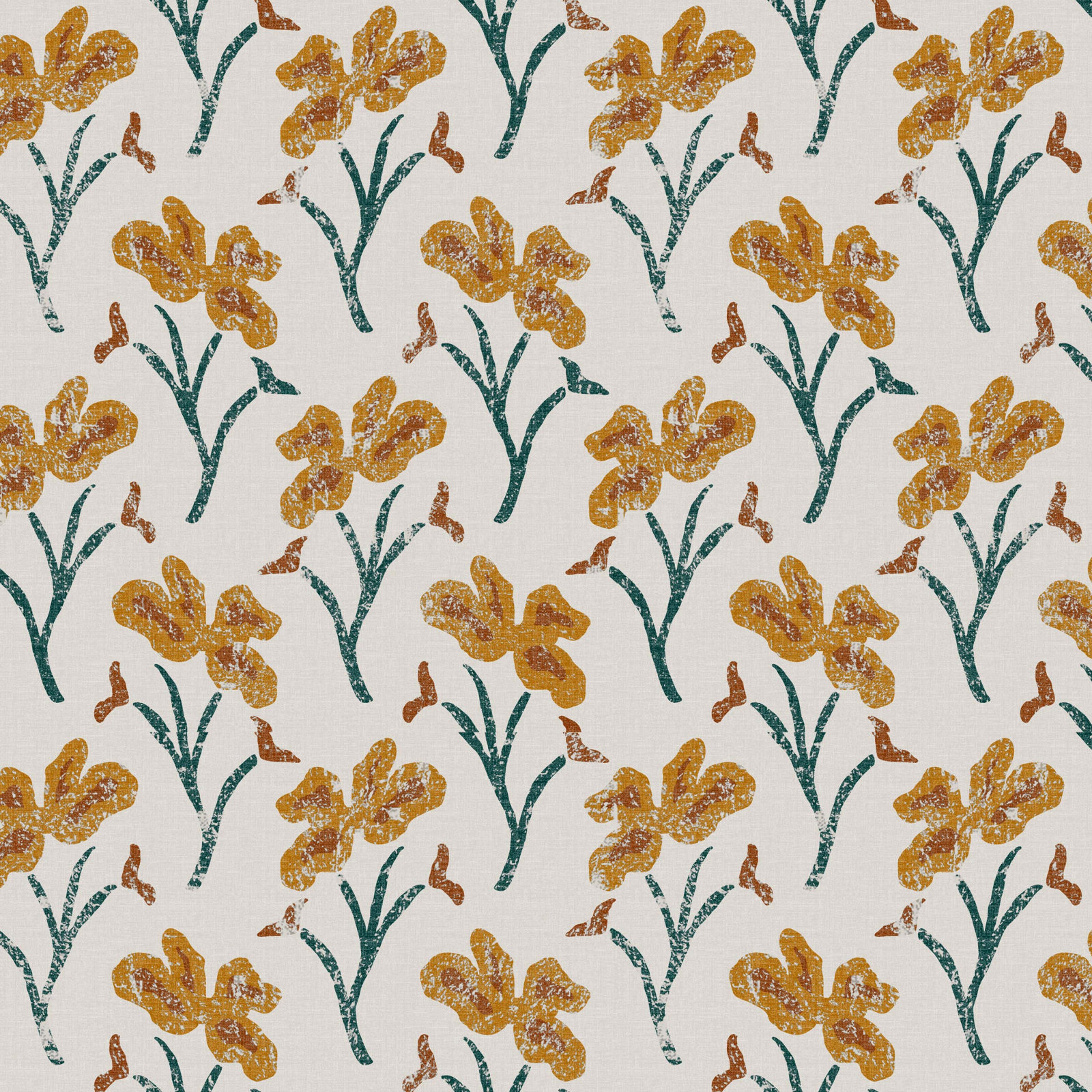 Jebb Upholstered Ottoman, Vanves Floral Ochre Teal