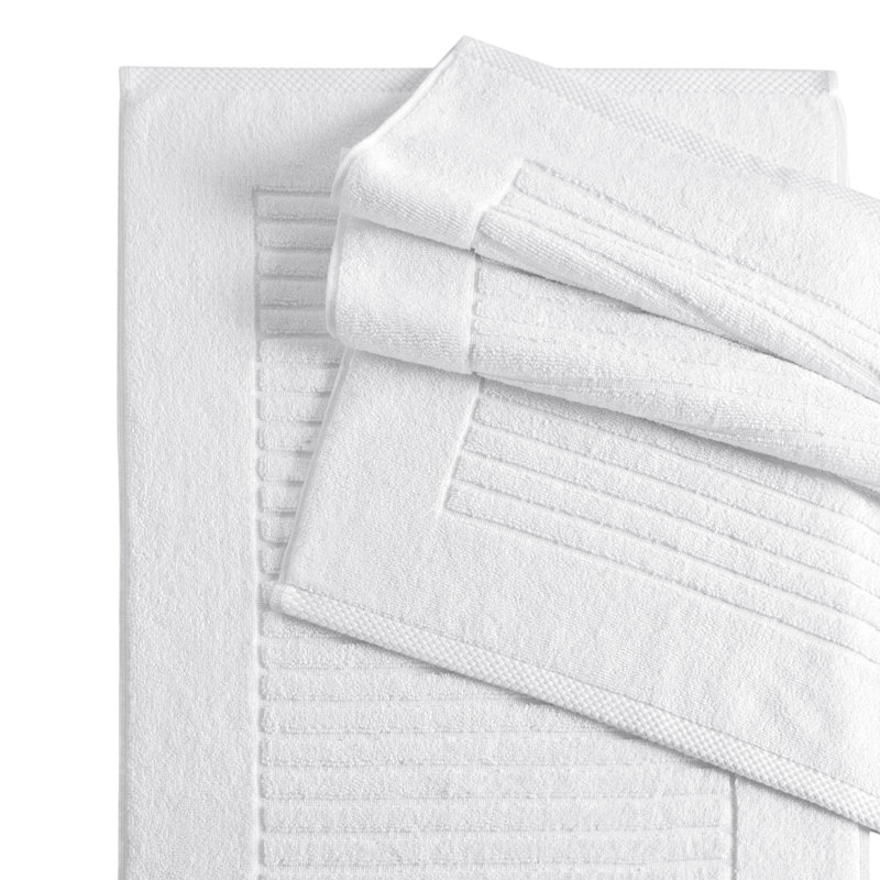 Haralan Ribbed Piano Key Bath Rug - Luxurious 100% Turkish Cotton for Ultimate Comfort and Absorbency - Set of 2, White