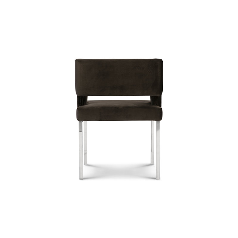 Modern Black Velvet Upholstered Arm Chair with Silver Metal Legs