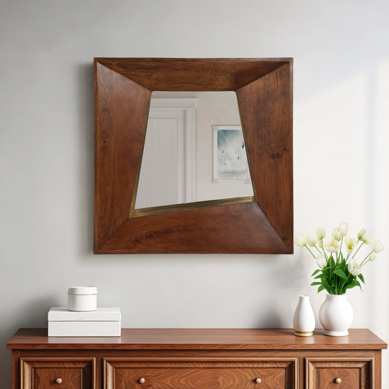 36X36" Carved Wood Mirror