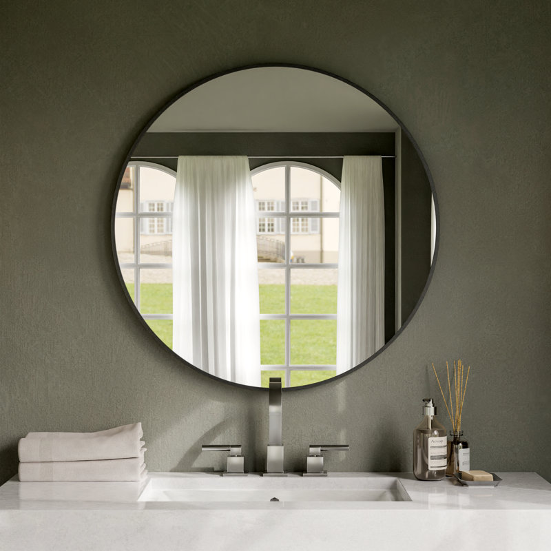 Karrina Round Metal Accent Mirror, Black, 32" x 32"