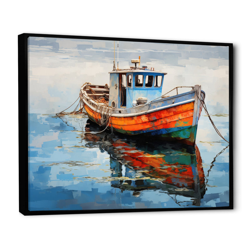 Mélodie de bateau de pêche I - Reproduction, H 24 po x l 32 po x P 1 po, Cadre flottant noir