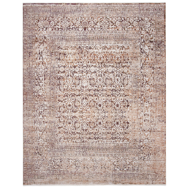 Tapis ivoire / brun en polyester tissé à la machine Lauren Ralph Lauren, Rectangle 9 pi 9 po x 13 pi