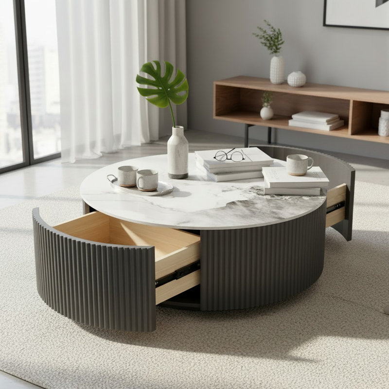 Table basse ronde avec rangement, Gray