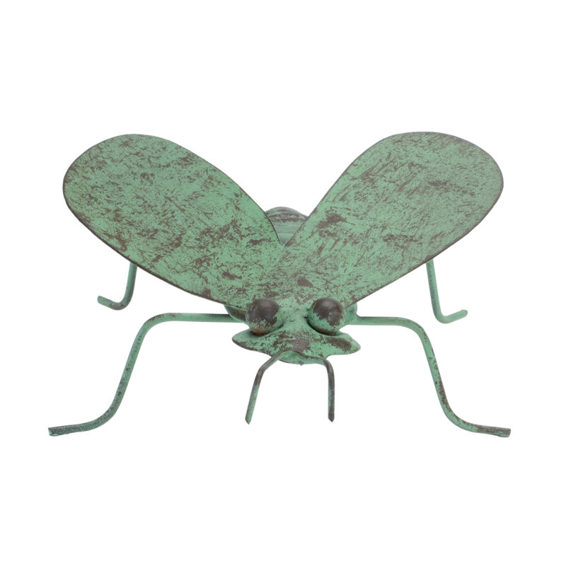 Distressed Green Iron Metal Bumble Bee Garden Accents, Set of 2