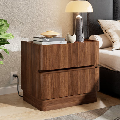  Tables de chevet 24 "avec coins arrondis, table de chevet moderne avec station de charge Avenley, table de bout à 2 tiroirs sans poignée pour chambre à coucher et salon