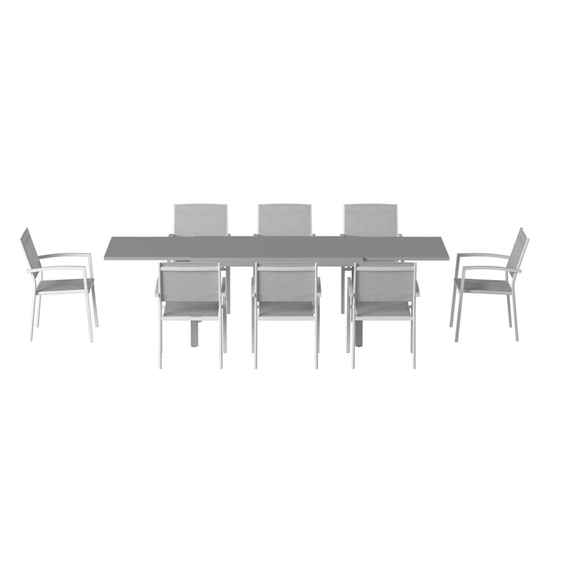 Ariyana 8 - Person Patio Dining Set Extendable Rectangular Table, Blanc