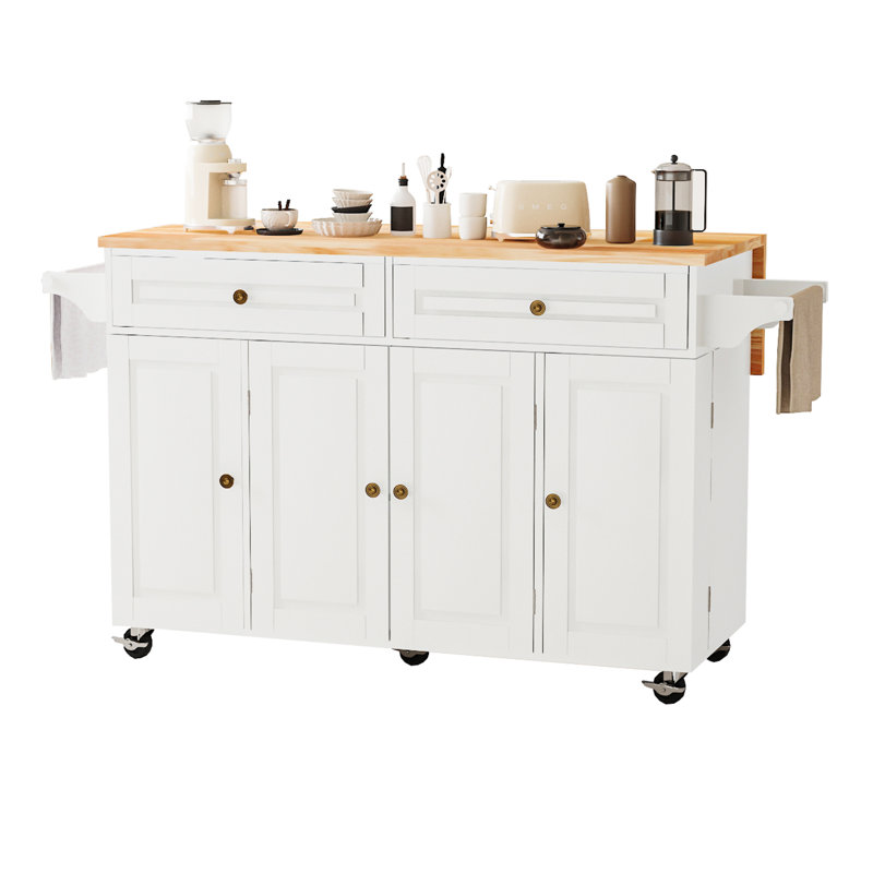 67" Kitchen Island W/sliding Drop Leaf And Drawers & Adjustable Shelves, Rolling Mobile Island Table With /spice Rack & Towel Rack & Drawers For Dining Room Kitchen Dining Room 