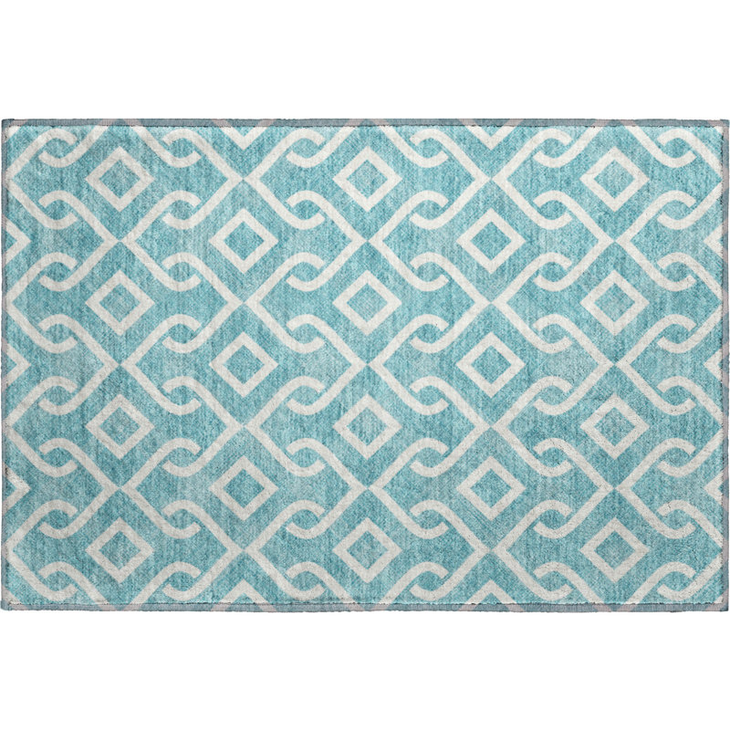 Premium Machine Washable Cerrito Teal Rug, Rectangle 1'8" x 2'6"