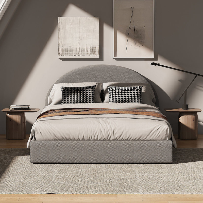 Linen Bed Frame With Headboard, Kingsize (5'), Grey
