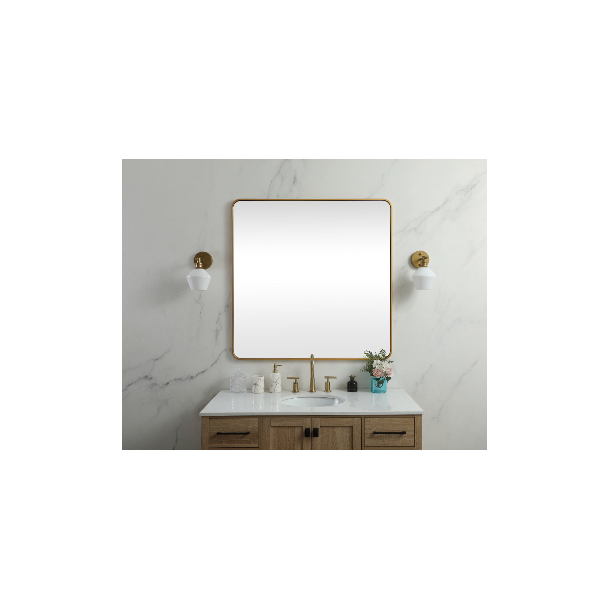 Metal Square Wall Mirror, 48"  x 48" , Brass