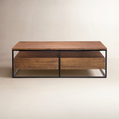 Table basse avec rangement en bois massif Paulette
