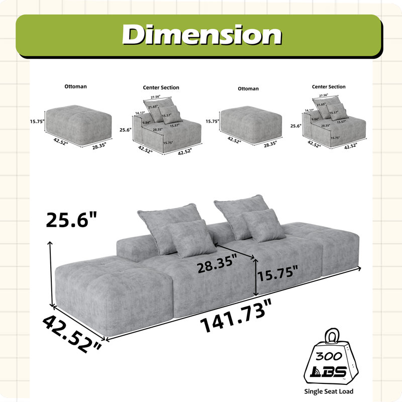 Canapé modulaire surdimensionné Modern, Chenille bleu