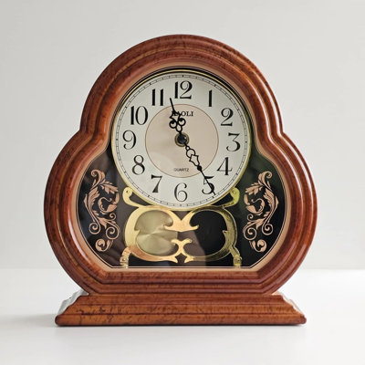 Victoria Bella, CL-508, 10.25 Plastic Mantel Clock, Classic Tabletop Clock for Shelf/Desk, Battery Operated, Quartz Movement, Dark Brown/Gold Accents