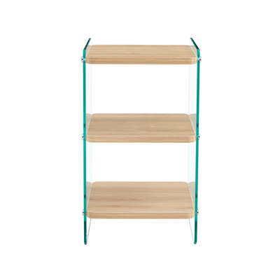 Three Levels Of Bedside Tables. The Board Surface Is MDF, With Wood Grain Stickers, And Both Sides Are Transparent Tempered Glass. The Design Is Simple And Generous, With Storage Function.