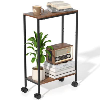2-Tier Tall End Table With Wheels For Office Home Living Room