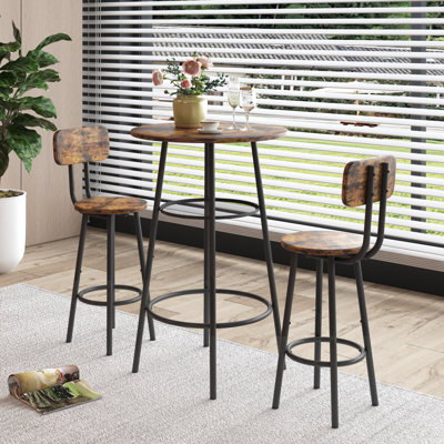 Table de bar, équipée de 2 tabourets de bar, avec dossier et cloison