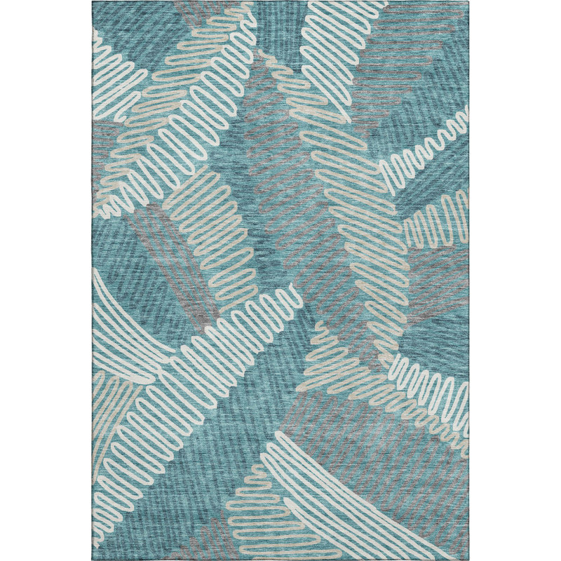 Premium Machine Washable Prisco Teal Rug, Rectangle 9' x 12'