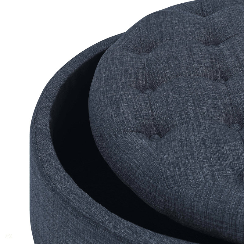 Tufted Storage Ottoman, Dark Blue