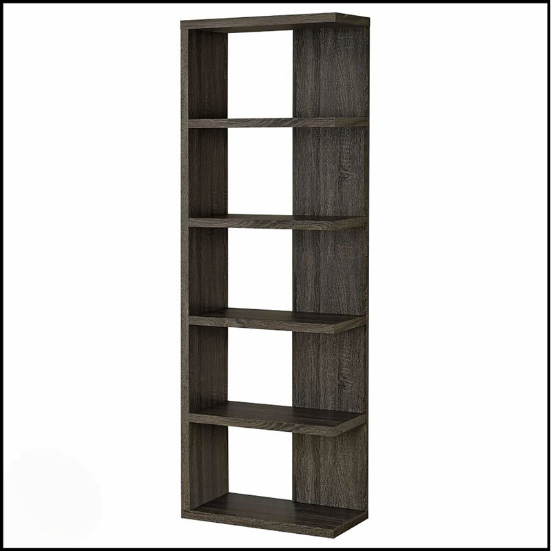 Weathered Grey 5-Shelf Bookcase With Rustic Charm And Spacious Storage, Perfect For Modern And Traditional Interiors.