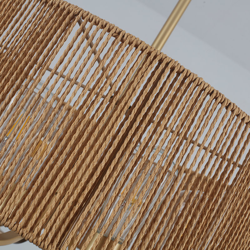 Lustre de ferme en rotin 6 lumières Lauri, Doré