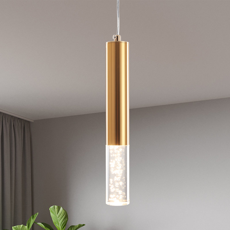 1 - Light Single Cylinder LED Pendant, Brushed Gold